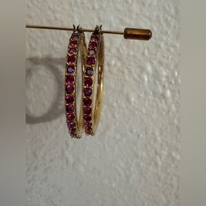 St John rhinestone hoop earrings in gold tone metal